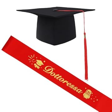 Cappello Laurea e Fascia Dottoressa Laurea, Tocco Laurea Regolabile con Nappa Rossa, Fascia Laurea, Gadget per Cerimonia/Festa di Laurea, Accessori per Toga di Laurea per Dottoressa (Oro)