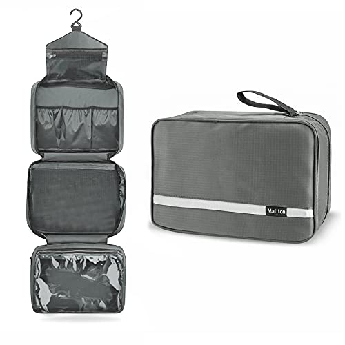 Trousse de toilette à suspendre | Trousse de toilette de voyage compacte pour homme/femme | Sac d'hygiène pliable pour homme avec 4 compartiments | Sac de voyage étanche, gris Cover