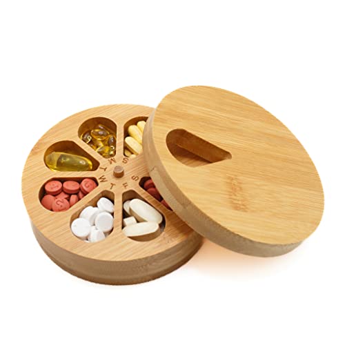 Medicine Organizer Wood Daily Weekly, Travel Pill Organizer And Pill Holder, Vitamin Medicine Pill Organizer Case Box, Pill Box Day, Improved Design With Days Of The Week And Solid Wood Lid #TOP13