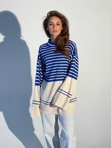 Image of Xuan2Xuan3 Women Fall Oversized Pullover Sweaters 2024 Stripe Color Block Chunky Loose Long Winter Knit Tops Jumper
