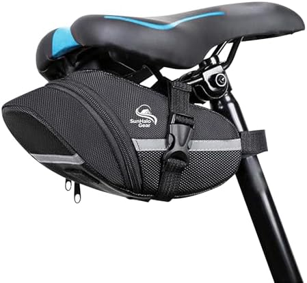SunHalo Gear Bike Seat Bag - Bicycle Saddle Bag Under Seat Cycling Accessories Storage Pouch Wedge Pack for Mountain & Road Bike - Black