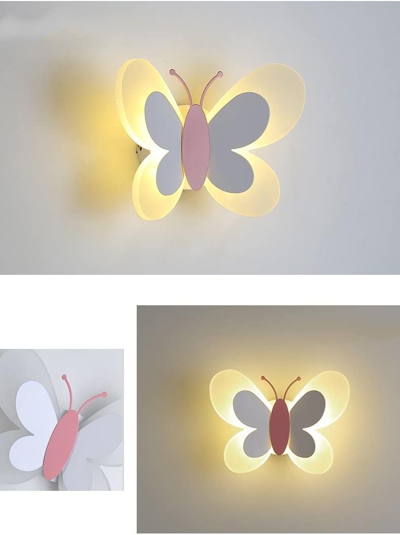 Modern Cartoon Children's Room Butterfly Bedside Led Wall Lamp Personality Simple Bedroom Background Wall Light,Modern Wall Sconces(B,White Light)