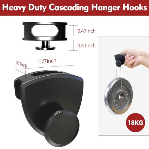 Space Saving Hangers 20Pcs, Upgrade 40Lb(Max) Heavy Duty Hanger Hooks Space Saver for Clothes, Hanger Connector Hooks, Plastic Clothes Hanger for Closet Organizer, Black