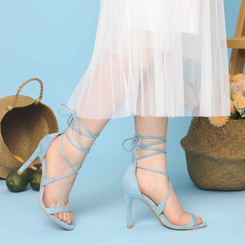 Allegra K Allegra K Women Open Toe Stiletto High Heel Lace-Up Sky Blue Sandals - 7 m US