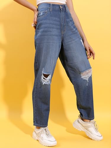 Image of Tokyo Talkies Women's Tapered Fit Cropped Jeans| Mid-Rise| Jeans Pant