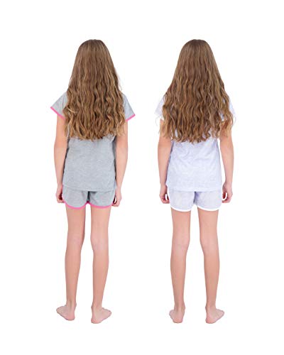 Sleep On It Girls 4 Piece Summer Pajama Tank Top And Short Sleeve Shorts Set (2 Full Sets) (7-8, Gray/Blue Heather) #TOP2