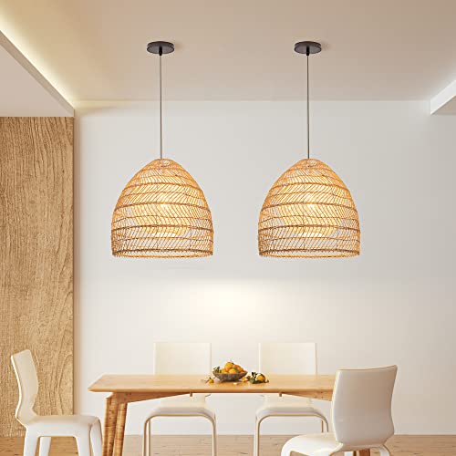 Arturesthome Weaving Rattan Pendant Light For Kitchen Island, Wicker Chandelier, Handmade Woven Hanging Ceiling Light Lampshade For Living Room Bedroom #TOP20
