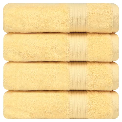 Ample Decor 100% Cotton Bath Towels 30x54 Inches, 600 GSM, Soft & Absorbent, Set of 4, Yellow by Ample Decor - Used condition - US$28.63