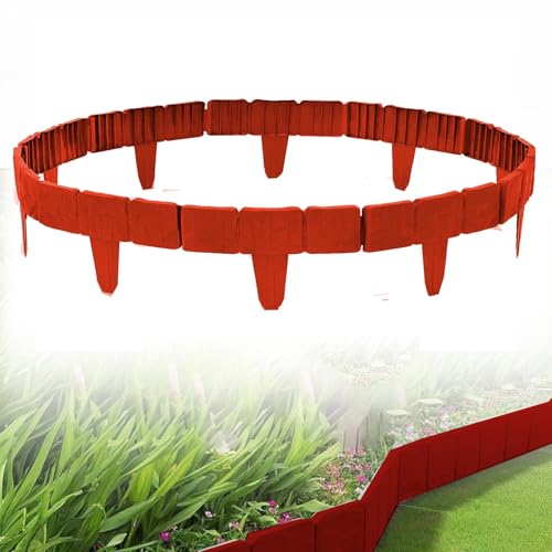 Garden Edging Stone Effect, Plastic Border Stones for Flower Beds, Landscape Edging, Decorative Garden Fence, 17.5m Red Garden Palisade (70 Pieces)