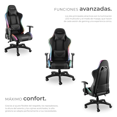 Miniatura 4 de Tectake Silla Gaming, Silla De Oficina Ergonómica Con Función Masaje, Iluminación Led, Respaldo Y Reposabrazos Ajustables, Silla Giratoria Reclinable, Silla Para Escritorio Y Gaming - Negro Negro