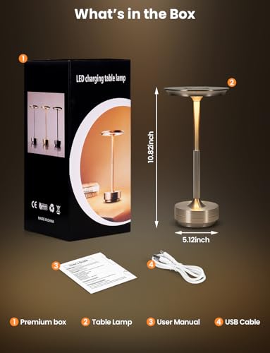 VIMAZ Cordless Table Lamps for Indoor Outdoor,4000mAH Rechargeable Touch Lamp,3 Color Stepless Dimming LED Table Lamp Waterproof,Protable Desk Lamp for Home Bedroom Restaurant Patio,Silver - Image 5