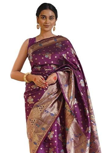 Image of Subham Women Saree Soft Silk Cotton Banarasi | Polished Professional Daily Wear Sari with Blouse fabric