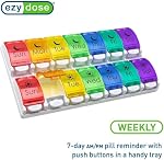 Ezy Dose Weekly (7-Day) AM/PM Pill Organizer, Large Medicine Case, Rainbow | Daily Vitamin & Supplement Planner, 2 Times a Day Push-Button Compartments, Removable Trays, Travel-Friendly, BPA-Free