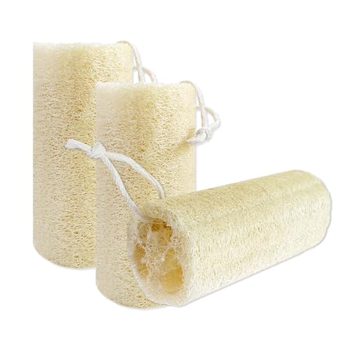 Esponja de lufa natural (paquete de 3), esponja exfoliante orgánica de lufa de 6 pulgadas, esponja de lufa egipcia, respetuosa con el medio ambiente, 100 % natural biodegradable, limpieza para