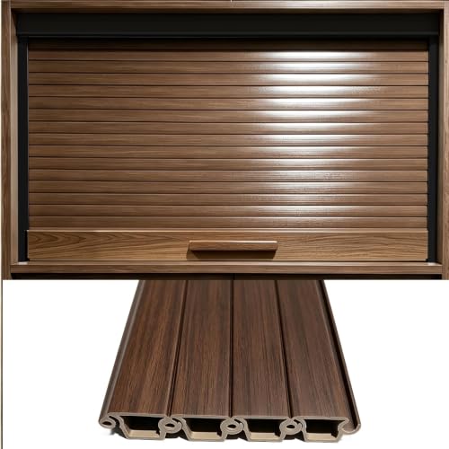 VIIGUIY Lightweight Plastic Tambour Door Kit with Wooden Finish, Cabinet Roller Shutter Door for Appliance Garage, Vertical Sliding Cupboards Panels