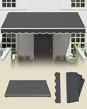 GDPFN 12x10FT Retractable Awning Replacement, 300g/m² Heavy-Duty Polyester Fabric Cover with Valance (Without Frame), Exterior Sunshade Canopy Cloth for Yard, Deck, Balcony, Grey
