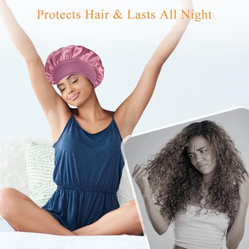 بونيه من ديمارك، باللون الوردي الداكن، مصنوع من الساتان للجنسين، بتصميم قبعة نوم مريحة للشعر المجعد