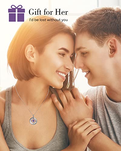 S925 Sterling Silver Necklace For Wife, Women Anniversary Year Gifts Compass Jewelry, Birthday Gift Ideas For Her Girlfriend, Wedding Present, 18K White Gold February #TOP1