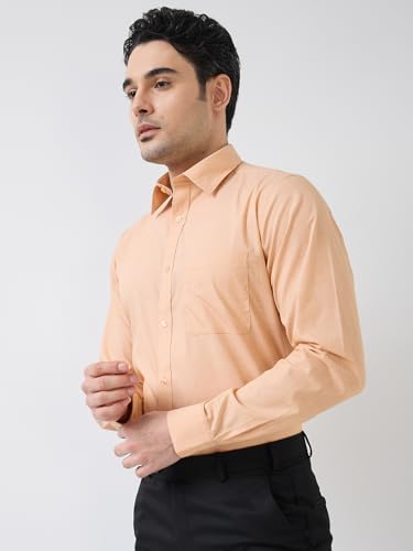Image of Raymond Men Slim Fit Fil-A-Fil Pattern Pure Cotton Semi Cutaway Collar Full Sleeve Formal Shirt