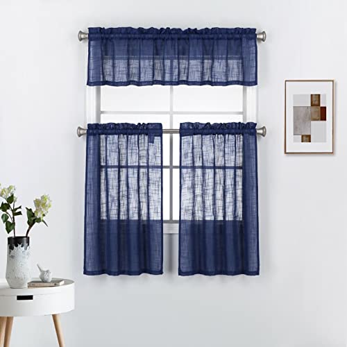 Diamond Home Linens 3 Piece Linen Semi Sheer Kitchen Window Curtain Tiers and Valance Set 36
