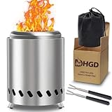 HGD Small Tabletop Fire Pit 8.0 x 5.5 in, Portable Mini Smokeless Table Top Firepit, Low Smoke Camping Stove for Outdoor/Patio, with Travel Bag & Forks, Fueled by Pellets/Wood, Stainless Steel, Silver