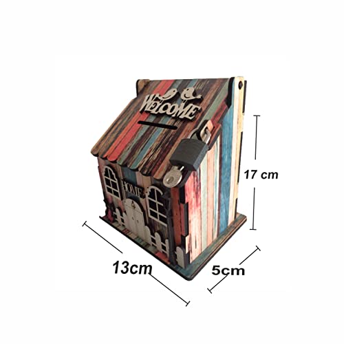 Pratik Dekor Wooden House Piggy Bank Money Box For Cash, Coin And Jewellery Handmade Safe Money Bank For Kid And Adult House Old Wood Piggy Bank For Adults #TOP7