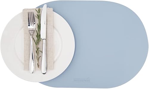 Vista 40 de Mantel individual ovalado de vinilo gris - en relieve - 16 x 12 pulgadas - caja de 6 unidades - Restaurantware