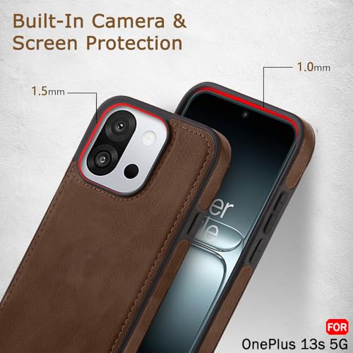 Image of TheGiftKart Genuine Leather Finish Back Cover Case for OnePlus 13s 5G | Shockproof Design | Raised Edges for Camera & Screen Protection | Stunning Minimalist Design Back Cover for OnePlus 13s (Brown)