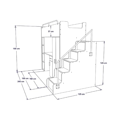 Hochbett Marlux-Meble JSM-4 80×190 mit integriertem Kleiderschrank
