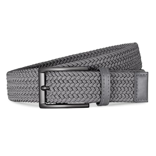 JASGOOD Mens Golf Belt Dark Gray Elastic Woven Belts for Women Stretch Waist Belt Cloth Fabric Belts for Golf Pants Casual Work Shorts Jeans 1 3/8