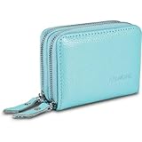 Women’s Genuine Leather RFID Secured Spacious Cute Zipper Card Wallet Small Purse (Sky Blue)