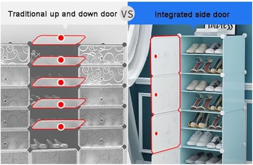 Image of Plastic Shoe Rack for Home with Door, 6 Door 12 Shelf | DIY Shoe Stand Organizer Cabinet for 24 Pairs Storage | Portable Slipper & Chappal Stand (Blue)