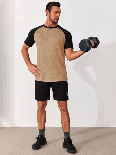 Image of Runcati Mens Casual Slim Fit T Shirts Raglan Short Sleeve Crewneck Baseball Tees Color Block Workout Fashion Shirt