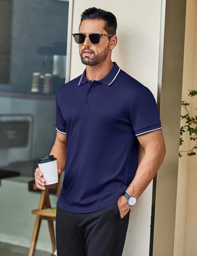 COOFANDY Mens Polo Shirts Short Sleeve Golf Polo Button Pullover Casual Contrast Color Basic T Shirt Ribbed Collar2