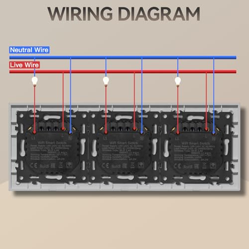 BSEED Smart Touch Lichtschalter,Glas Schalter Unterputz,Wandlichtschalter mit LED Hintergrundbeleuchtung,Neu E-Serie,16A 250V,1 Fach 1 Weg,228mm Wei&szlig;