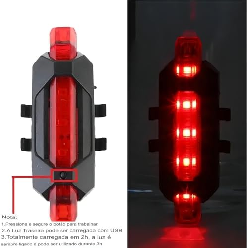 Kit Lanterna e Farol para Bicicleta Conjunto de Iluminação LED Resistente à Água com 3 Modos de Ilum