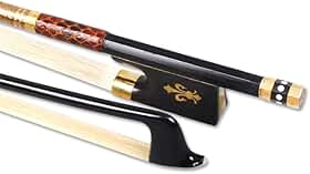 Arco de violino 4/4 tamanho completo fibra de carbono preto estilo flor de álamo ébano sapo pérola incrustado cabelo natural cavalo arco bem equilibrado