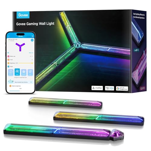 Govee LED Gaming Glide Wall Light RGBIC Wandleuchte mit DIY Cyberpunk-Stil Formen und Farben 60+ Szeneneffekte Smart Light Kompatibel mit Matter und Alexa Gaming Licht Deko 3pcs und 1 Ecke