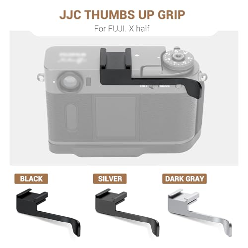 Image of JJC Metal Thumb Rest Grip for Fuji Fujifilm X Half Digital Camera, Hot Shoe Thumb Support for Stable and Safe Hand Hold, with Cold Shoe Adapter Mount for LED Light Microphone Attachment, Silver Color
