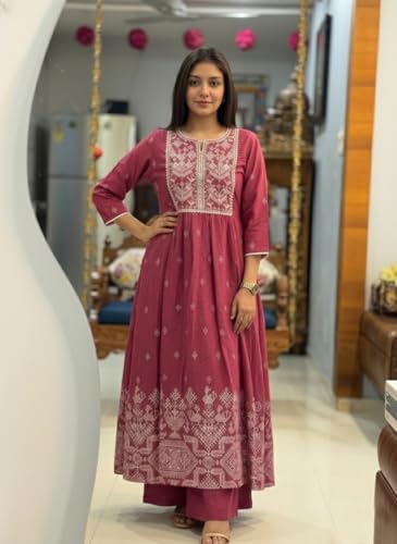 Image of ANNI Designer Women's Viscose Blend A-Line Printed Co-Ord Set with Palazzo | Kurta Palazzo Set for Women | A-Line Kurti Co-Ord Outfit | Ethnic Printed Suit Set