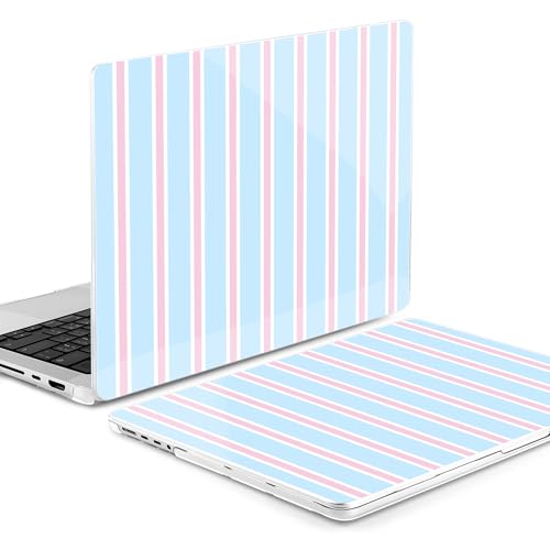 Image of MEEgoodo Case for M5 MacBook Pro 16 inch Case 2026 2024 2023 2021 with M5 M4 M3 M2 M1 Pro /Max Chip, Fit Model A3429 /A3428 /A3403 /A3186 /A2991 /A2780 /A2485, Pink and Blue Stripes