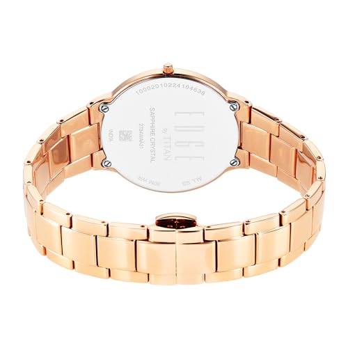 Image of Titan Edge Metal Ladies Allure Quartz Analog White Mother of Pearl Dial Rose Gold Stainless Steel Strap Watch for Women - NT2734WM02