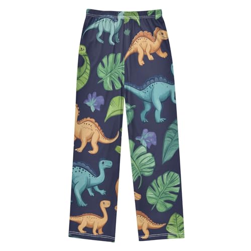 ZZXXB Dinosaurs and Leaves Boys Long Pants Soft Trousers Elastic Waist Kids Lounge Bottoms with Pockets S-XL2