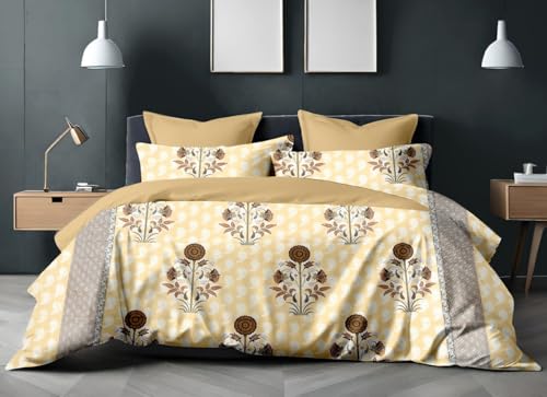 Image of 210 TC Pure Cotton Double BedSheet with 2 Pillow Cover (90x100 Inches) (Yellow)