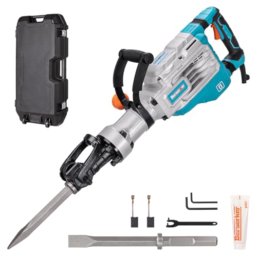 Image of Berserker 1700W 40-Pound Demolition Jack Hammer 127FD with 1-1 /8 inch Hex,14Amp | Heavy duty Corded Electric Concrete /Pavement Breaker with Vibration Control, Trigger Lock, Wheeled Carrying Case & 2 Chisels