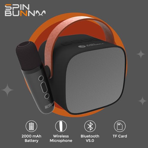 Image of JUST CORSECA Spin Bunny Karaoke Portable Speaker with Microphone, Wireless Bluetooth Speaker with LED Lights, Long Battery Life, Portable Party Music Speaker for Kids & Adults