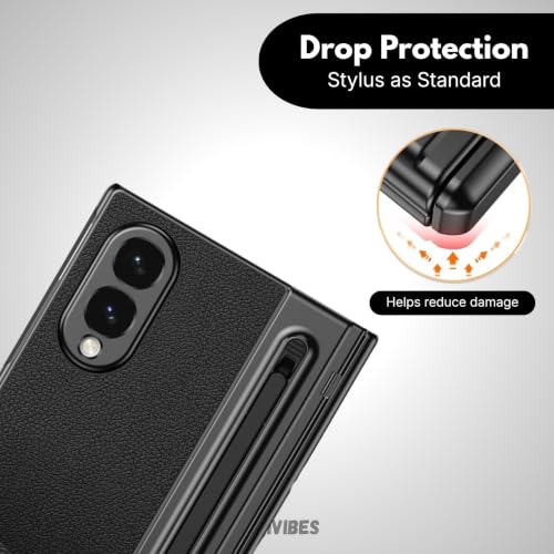 Image of Ultra Hybrid Luxury Leather Compatible with Samsung Galaxy Z Fold 8 (2026)| Built-in S Pen Holder| 360 Hinge Protection | Slim Shockproof Back Cover with Tempered Glass - Black