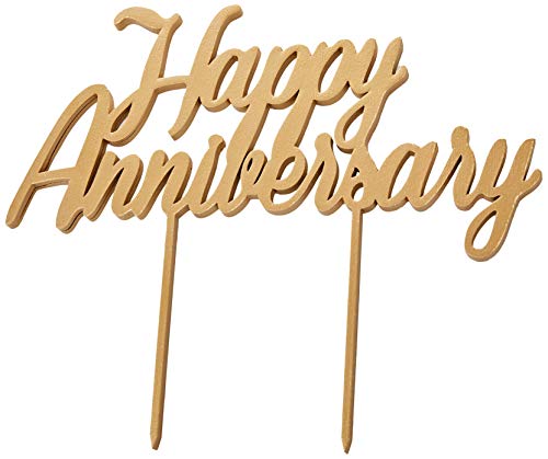 Mopec W197.3 Cake Topper in Legno Happy Anniversary, 13 x 21 cm, Confezione da 2, Multicolore, taglia unica, 2 unità