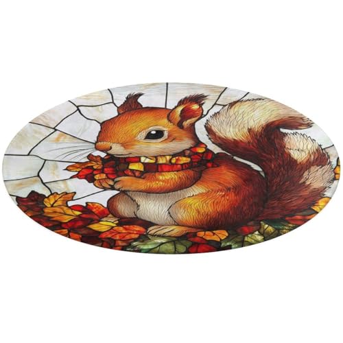 Tapis rond écureuil automne antidérapant moderne salon 90cm - 4