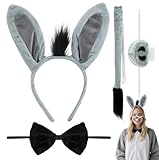 Donkey Costume with Donkey Ears Headband, Tail, Nose & Bow Tie for Adult Kids, Halloween Animal Cosplay Party Accessory Kit, Birthday Dress Up